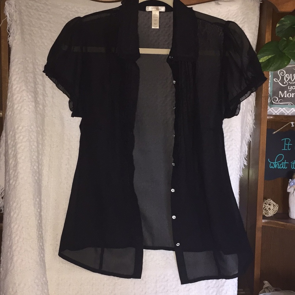 Sheer Button Down with Rhinestone Buttons - Picture 2 of 5